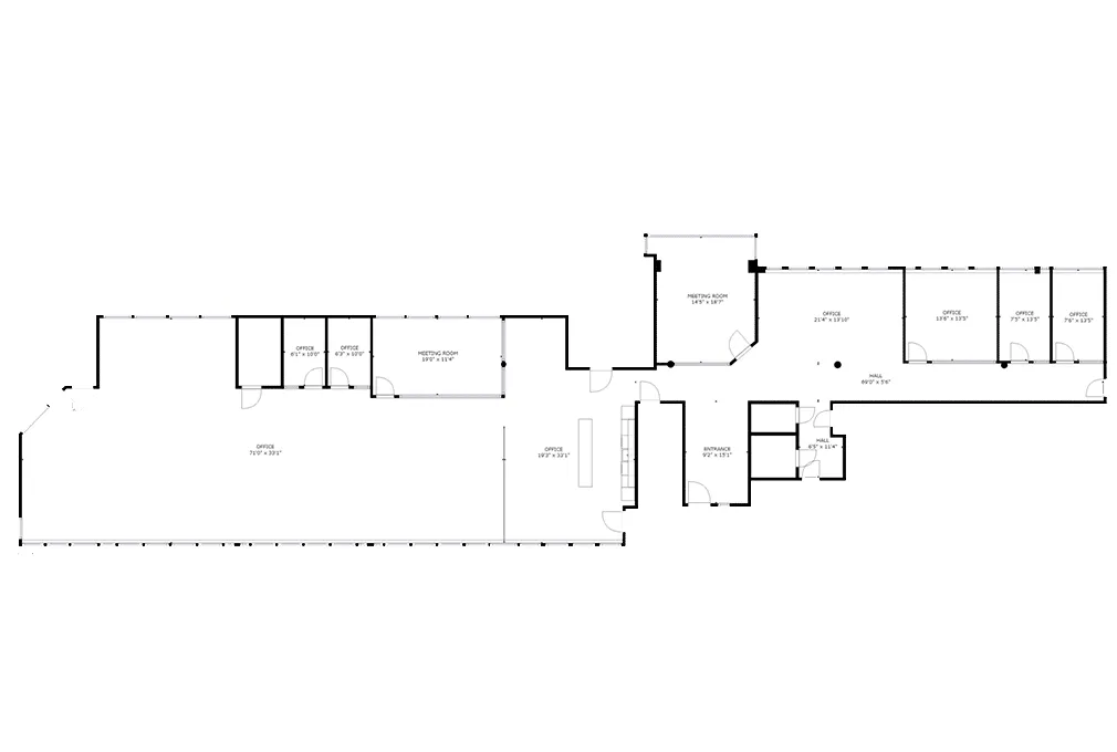 2D schematic floor plan with room labels and measurements